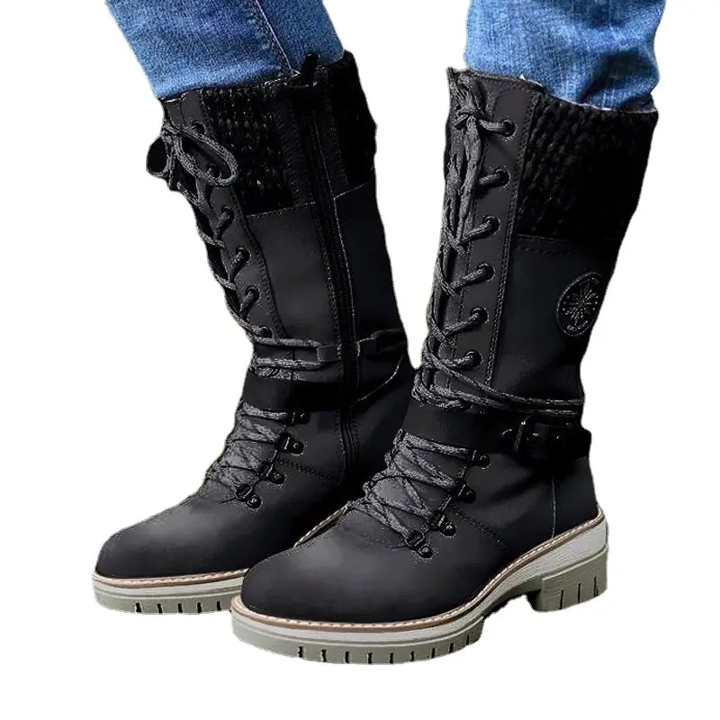 2021 Best Selling Rock Punk leather boots frosted tide motorcycle boots big head thick soled lace up Martin boots