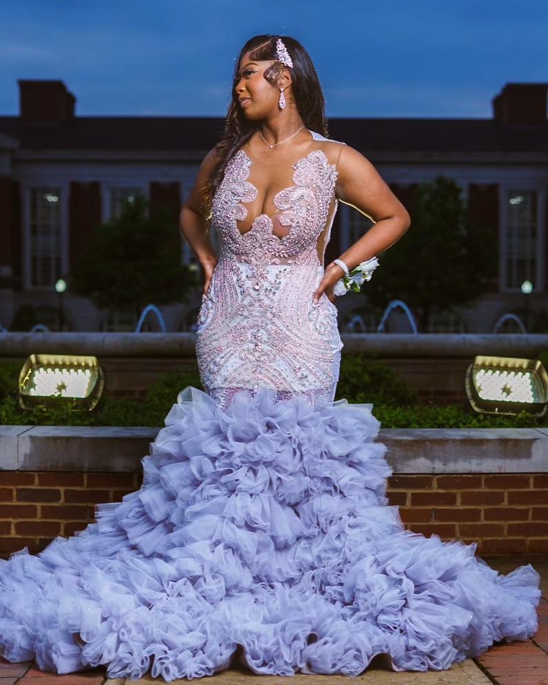 multicolored prom dress A-line V neck Multicolor Tulle Ombre Evening Gowns #POL055 SELINADRESS you will undoubtedly become the darling of the event Multi-Sequin-Print Long Blue Prom Dress