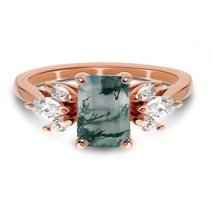 Bague de mariage et de fête en argent sterling 925 plaqué or 18 carats avec agate mousse vert foncé, style vintage, meilleure qualité d'usine - Product Image 2