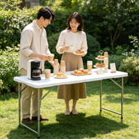 Table pliante rectangulaire blanche pour la maison, le jardin, les mariages, les buffets, table pliante en plastique