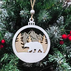 Décorations de Noël artisanales en bois en gros-Ornements de pendentif de renne creux 3D et d'arbre, artisanat de vacances artisanal - Product Image 5