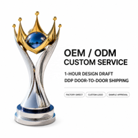 Fabricant de trophées métalliques sur mesure OEM/ODM, trophée sphérique bleu couronne, fournisseur de trophées métalliques sur mesure pour événements haut de gamme