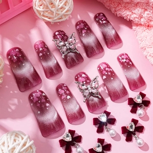 <span class=keywords><strong>Uñas</strong></span> Postizas de Prensa con Diseño de Corazón Fantasma Rosa <span class=keywords><strong>y</strong></span> Negro, <span class=keywords><strong>Uñas</strong></span> Francesas Simples <span class=keywords><strong>Blancas</strong></span> Completamente Terminadas, <span class=keywords><strong>Uñas</strong></span> Artificiales de Longitud Media - Product Image 4