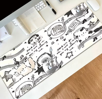 Grand tapis de souris musical mignon en forme de chat, base en caoutchouc antidérapante, bords cousus, adapté pour le jeu et le bureau, 35,4 x 15,7