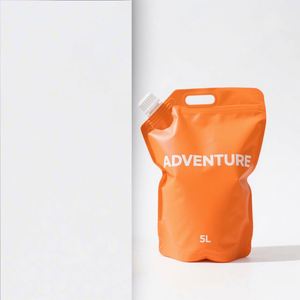 Bolsa de pie azul reutilizable impresa personalizada con mango de plástico Bolsa a prueba de fugas con boquilla fácil de usar - Product Image 1