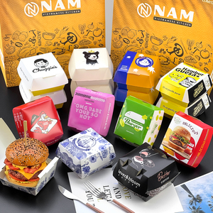 Boîtes à hamburger imprimables personnalisées emballage sulfurisé de qualité alimentaire pour hamburgers sandwichs boîtes à emporter de restauration <span class=keywords><strong>rapide</strong></span> pour restaurant - Product Image 2