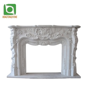 Marco de Chimenea Tallado a Mano en Mármol Blanco Natural con Grabado de Pequeño Ángel y Flores para Decoración de Interiores - Product Image 5