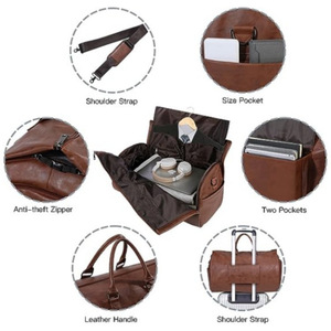 กระเป๋าหนัง IStapromo Gifts Leather Weekender Duffle Bag สายสะพายปรับได้ ปิดด้วยซิป สำหรับเดินทาง Unisex ความจุ 36–55 ลิตร ดีไซน์ทนทาน - Product Image 4
