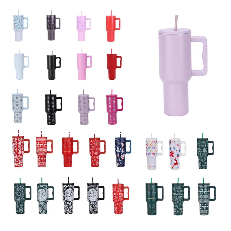 Topnovo toptan tasarımcı 3.0 Quencher 40oz süblimasyon paslanmaz çelik vakum seyahat kolu saman ile sızdırmaz Tumbler