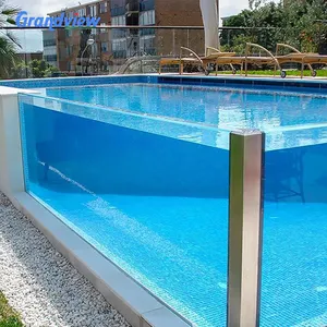 Parede de janela grossa acima do solo painéis laterais totalmente cobertos de vidro para piscina de acrílico de fibra de vidro transparente para exterior sem fim