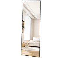 Miroir pleine longueur réglable 50*160cm, noir, HD, avec cadre en alliage d'aluminium, verre trempé, design moderne, utilisation décorative pour salle de bain