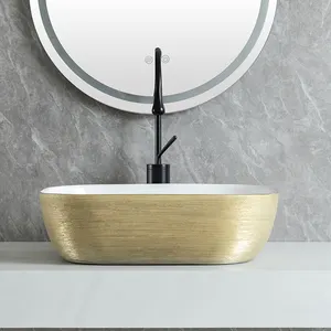 Badezimmer Luxushotel Vanity Porzellan Waschbecken Gold Großes Mosaik Nordic Small Golden Art Basin