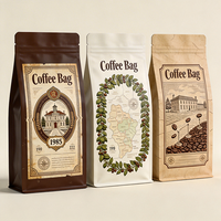 Sachet d'emballage personnalisé en aluminium scellé sur huit côtés pour grains de café, avec fermeture éclair