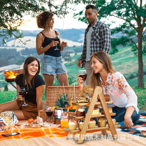 Acacia Wood 3 Tier Serving Tray For Picnic Outdoor Food Display Storage Rack - Product Image 1