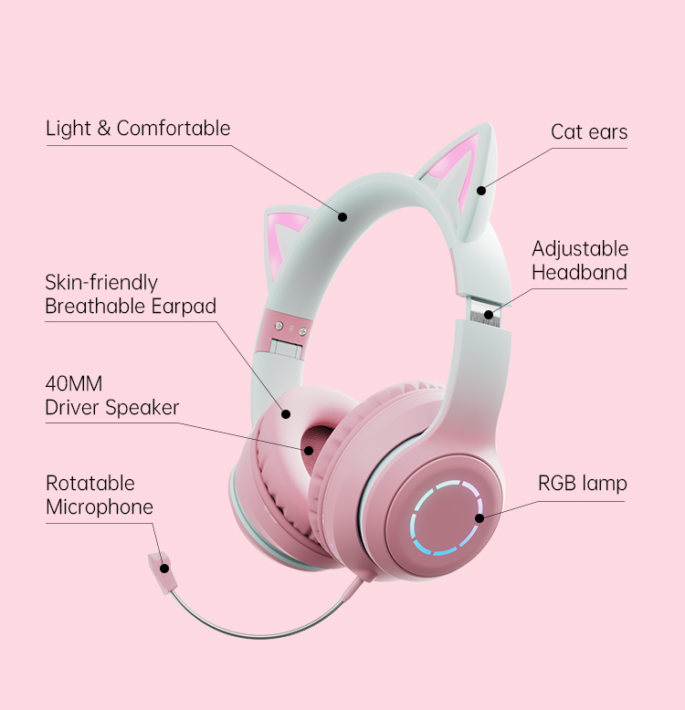 Hot Kids Music Gaming Headphones With Mic Flashing Light Cat Ear multifunctional wireless stereo headset