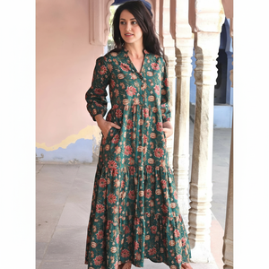 Vestido Largo Vanya Maxi, Mangas Largas, 100% Algodón, Casual, Bohemio, Estampado Floral, Tejido, Verano, Primavera, Vestido Informal para Exteriores, Suministro ODM - Product Image 1