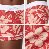Shorts de bain pour hommes, boardshorts, maillots de bain à imprimé floral tropical avec cordon de serrage blanc et passepoil contrastant