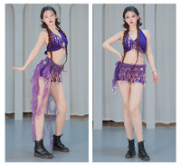 Tenues de danse exotiques, ensembles de strip-teaseuse, vêtements de danse exotiques, foulard de danse du ventre à sequins et franges, vêtements de danse en maille premium avec strass