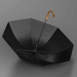 Parapluie de golf automatique coupe-vent en fibre de verre pour femmes avec poignée en bois, option cadeau d'affaires, logo personnalisé, design minimaliste - Product Image 4