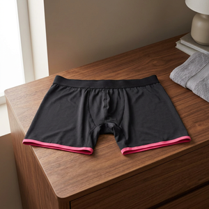 Voxstyle Enterprises Men <b>Black</b> High-Rise Solid <b>Boxer</b> Briefs with Pink Trim Breathable Knitted 100% Polyester - Product Image 3