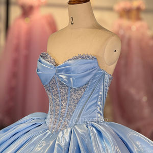 Satijnen Prinses Blauw Quinceanera Jurken Kralen Sweet 15 16 Prom Party Baljurken Dy1284 - Product Image 3