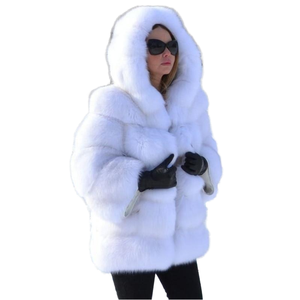 Abrigo con Capucha de Piel Sintética de Zorro para Mujer, Talla Grande, Teñido Liso, Antiarrugas, Grueso, Cálido, Estilo Vintage, para Invierno, Marca RHG - Product Image 1