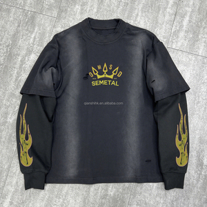 Camiseta Térmica Personalizada de Primavera con Estampado Serigrafiado, Camiseta Oversize Estilo Streetwear con Lavado Ácido, Doble Capa y Manga Larga - Product Image 4