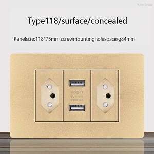 เต้ารับไฟฟ้าแบบ USB สำหรับพีซีมาตรฐานบราซิล, แผงเต้ารับไฟฟ้า, ปลั๊กไฟแบบติดผนัง 6 ขา รุ่น 118 - Product Image 3