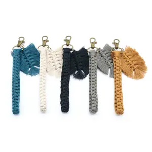 Tassels Key Chain Handmade Cotton Rope Macrame Keychain With Leaf Charm For Bag Accessories Key Ring