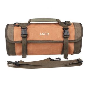 Brown <b>Portable</b> Roll up <b>bar</b> Canvas Foldable Tools Bag for for Electrician Plumber Carpenter Multi Purpose Storage Bag - Product Image 1