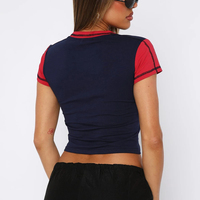 T-shirt basique ajusté à double doublure pour femme, design personnalisé, coutures contrastées, coupe slim, en coton, style crop top – Grande Vente