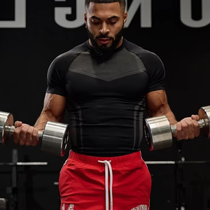 T-Shirt da Allenamento <span class=keywords><strong>a</strong></span> <span class=keywords><strong>Pois</strong></span> per Uomo con Logo Personalizzato, Maglietta Aderente ad Alta Elasticità <span class=keywords><strong>a</strong></span> Maniche Corte, Traspirante ed Elastica per Palestra - Product Image 3