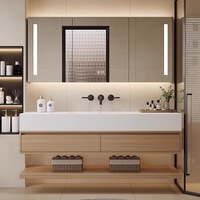 Meuble de salle de bain mural de style moderne et épuré avec lavabo en céramique sans joint en plaque de roche, intelligent pour le lavage des mains et du visage