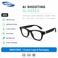 Lunettes Intelligentes IA E03 avec Caméra 8MP, Photos 3200W, Vidéo Anti-Tremblement 1080P, Batterie 230mAh, Charge Rapide 40 Min, Stock Usine OEM Prêt à l'emploi