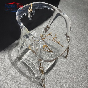 Chaise de restaurant et de café en résine époxy transparente, personnalisée, avec accoudoirs en cristal cascade, mobilier de luxe - Product Image 3