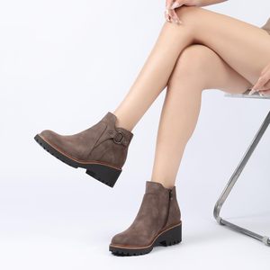Stivaletti alla Moda da Donna <span class=keywords><strong>con</strong></span> <span class=keywords><strong>Tacco</strong></span> Basso e Grosso, Comodi Stivaletti <span class=keywords><strong>con</strong></span> Punta Rotonda e Cerniera Laterale, Scarpe da Donna - Product Image 6