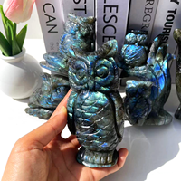 Vente en gros en vrac de statues de hiboux sculptées en cristal animaux Labradorite Flash forte hiboux doubles sculptures en cristal