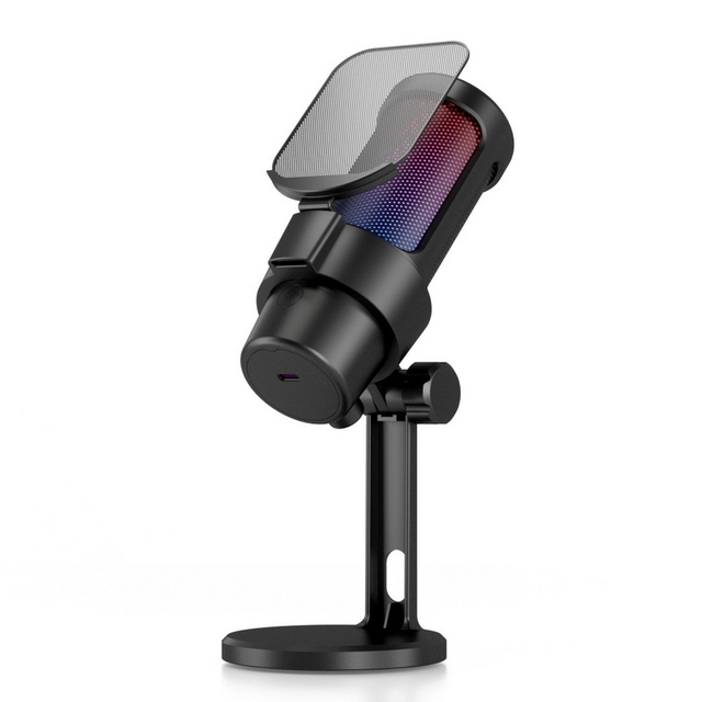 USB Gaming Microphone Computer Mic Kit RGB Lighting with Tripod Cardioid Mode Pick-up One Key to Mute and Gain Knob