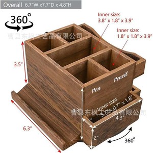 Wooden Desk Organizer Stationery <b>Storage</b> <b>Box</b> Rectangle Standing Type Office Organizer With <b>Drawer</b> For Pencils Scissors Markers - Product Image 4