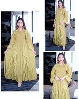 Robe longue plissée à pétales élégante et confortable de haute qualité pour femme, taille ample, rose Miyake, collection automne 2024, vente en gros