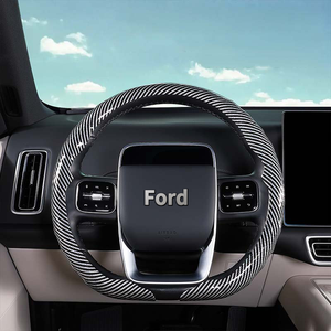 Housse de <span class=keywords><strong>volant</strong></span> de voiture en fibre de carbone, texture en forme de D, boucle à clipser, fond plat antidérapant pour <span class=keywords><strong>Ford</strong></span> <span class=keywords><strong>Fiesta</strong></span> Mk7 - Product Image 1