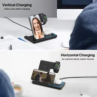 Support de chargeur sans fil rapide LED 15W avec port Type-C, design pliable pour iPhone 17/16/15/14/13/ Watch 9/8/7/6/5/ Pro