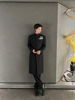 Manteau long pour homme, nouveau style chinois, col montant, broderie nuage, boutons grenouillère, uniforme