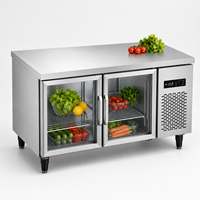 Table de travail réfrigérée en acier inoxydable 201 304 robuste pour cuisine commerciale avec 2 portes vitrées – Vente en gros