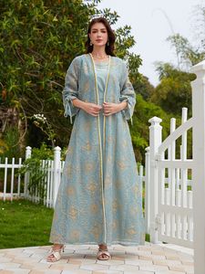 Ensemble Abaya Ouvert Deux Pièces en Polyester avec Broderie Exquise et Manches à Nouer, Tenue Longue pour <span class=keywords><strong>l</strong></span>'Aïd et les Mariages (ODM) - Product Image 6