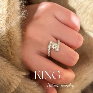 Bague en moissanite King Silver Jewelry avec sertissage pavé pour mariage, pour femme - Product Image 3