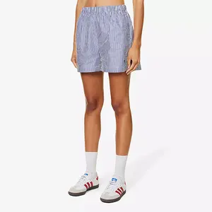 2024 nouveau Style fil teint popline 60S coton bleu ample Boxer rayure femme pyjama Shorts hommes bas