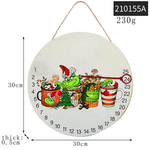 Anneau de porte en bois Grinch décoratif de Noël moderne Compte à rebours <span class=keywords><strong>Calendrier</strong></span> de l'avent Plaque de porte de bienvenue Étiquette décorative de vacances - Product Image 4