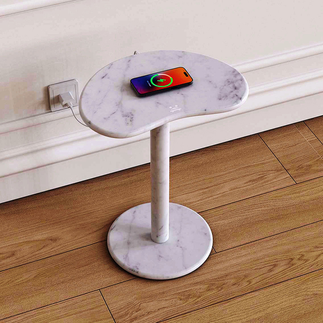 Luxury Polished Marble White Side Table Natural Stone Bedside Table Living Room & Bedroom Furniture