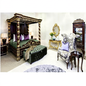 Cama con Dosel Antigua de Cuatro Postes y Juego de Muebles de Madera de Teca, Diseño Moderno, Tamaño Personalizable, Color Personalizado - Product Image 1
